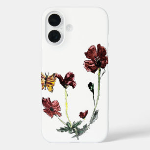 Nature Art Butterfly Poppies iPhone 16 Case