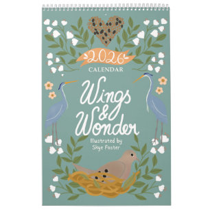 Nature Art Calendar with Backyard Birds & Flowers