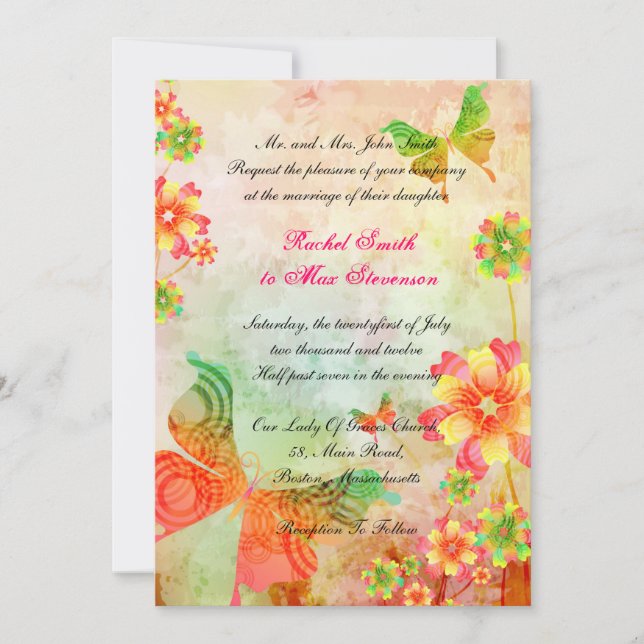 Nature Art Floral Wedding Invitation (Front)