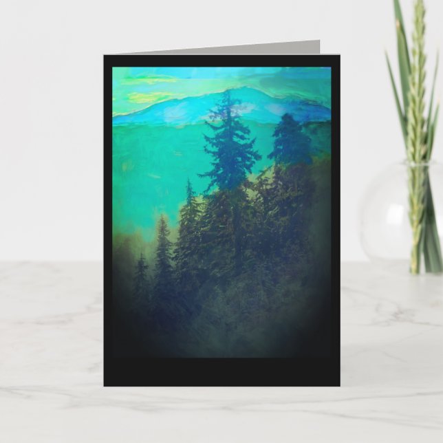 nature art mountain pine trees blank  card (Front)