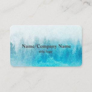 nature art mountain pine trees teal blue business card