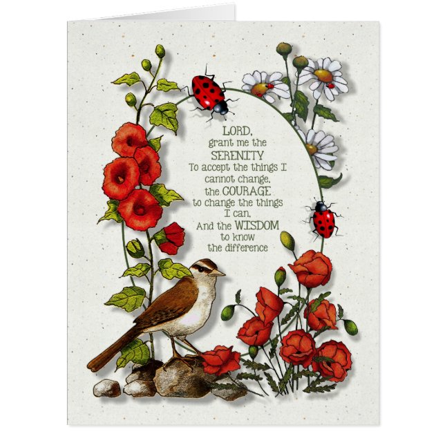 Nature Art, Serenity Prayer: Bird Ladybugs Flowers (Front)