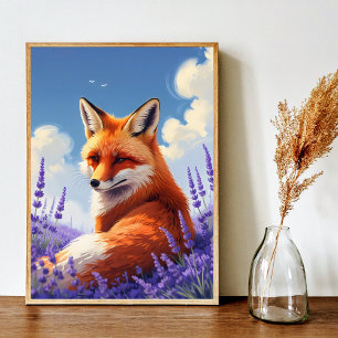 Nature Art Whimsical Fox & Lavender Art Poster