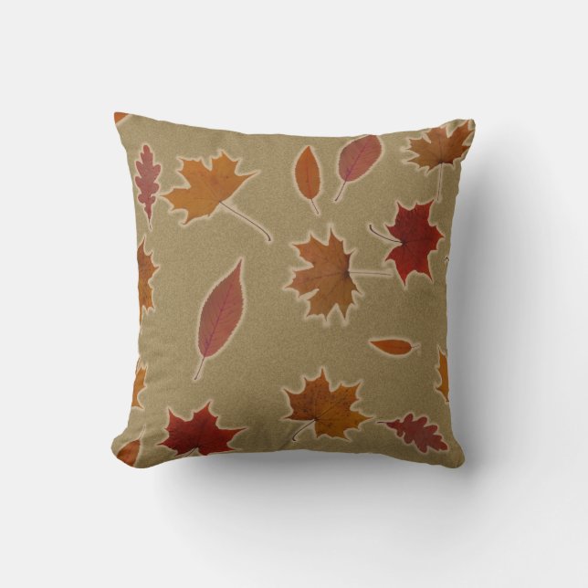 Nature Autumn Leaves with Glow on Custom Colour Cushion (Front)