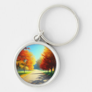 Nature Autumn Trees in The Forest Key Ring