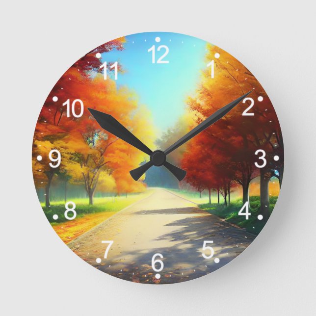 Nature Autumn Trees in The Forest Round Clock (Front)