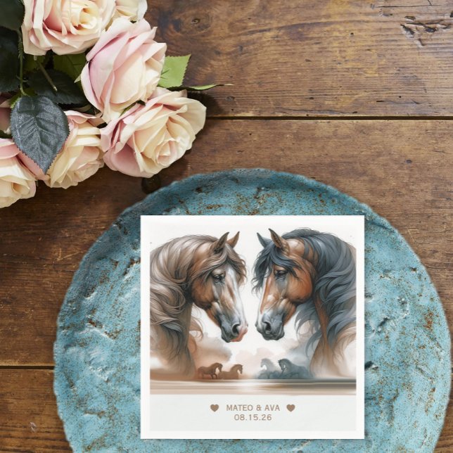 Nature Beautiful Brown Horses Wedding Paper Napkin (Creator Uploaded)