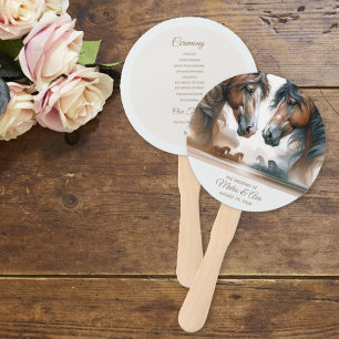 Nature Beautiful Brown Horses Wedding Program Hand Fan
