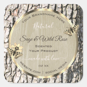 Nature Beige Tree Bark Gold Frame Product Labels