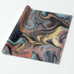 Nature blue and green marbling with golden glitter wrapping paper