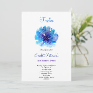 nature blue and purple flower birthday invitation