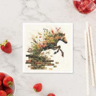 Nature Botanical Floral Horse Jumping Napkin