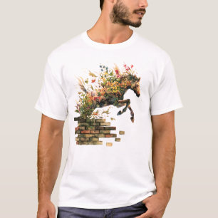 Nature Botanical Floral Horse Jumping T-Shirt