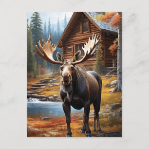 *~* Nature Cabin STREAM AP49 MOOSE Forest  Postcard