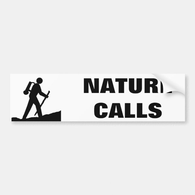 Nature Calls Stick Figure Cartoon Bumper Sticker (Front)