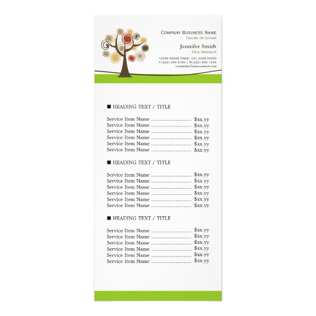Nature Classy Tree of Life Symbol Price Menu List (Front)