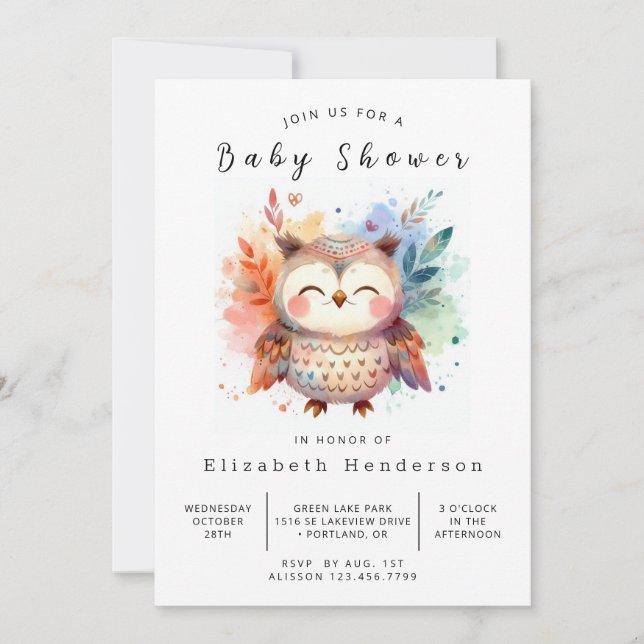 Nature Custom Owl Baby Shower Invitation (Front)