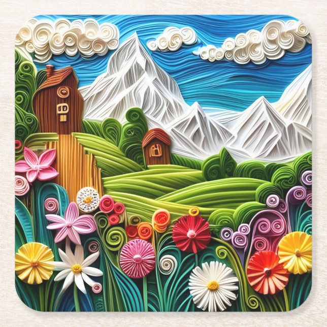 Nature design square paper coaster (Front)