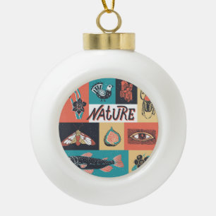 Nature Elements, Retro Style Icons. Ceramic Ball Christmas Ornament