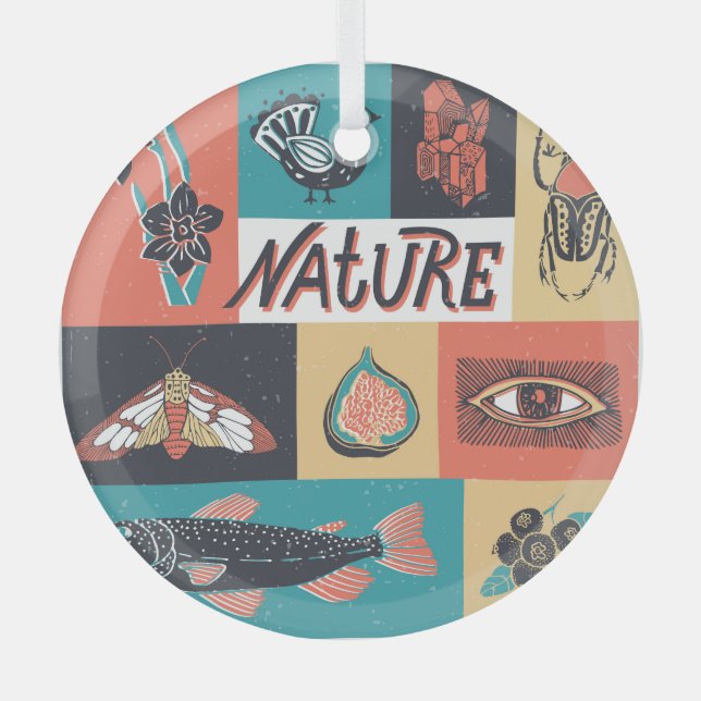 Nature Elements, Retro Style Icons. Glass Tree Decoration (Front)