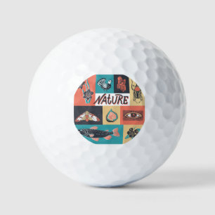 Nature Elements, Retro Style Icons. Golf Balls