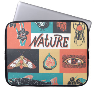 Nature Elements, Retro Style Icons. Laptop Sleeve