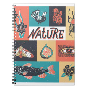 Nature Elements, Retro Style Icons. Notebook
