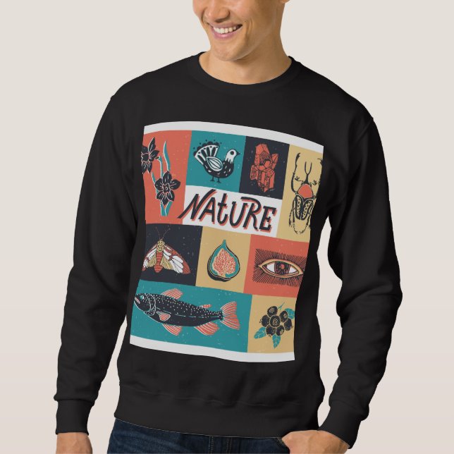 Nature Elements, Retro Style Icons. Sweatshirt (Front)
