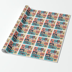 Nature Elements, Retro Style Icons. Wrapping Paper
