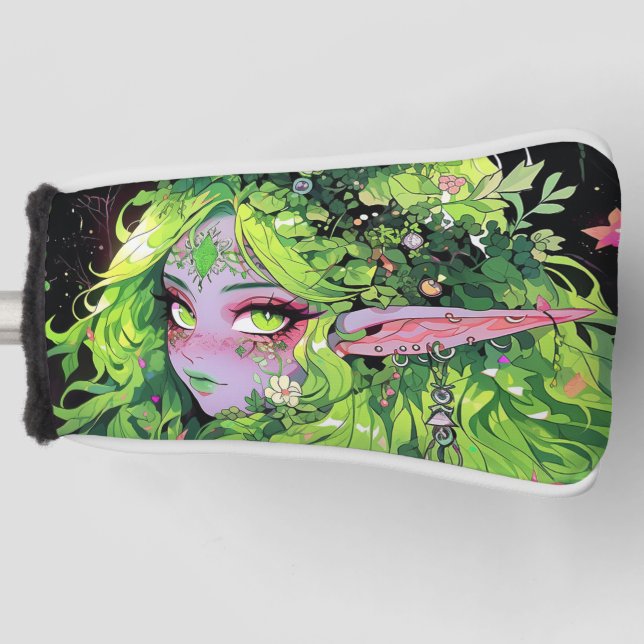 Nature Floral Greenery Fantasy Anime Girl Golf Head Cover (Front)