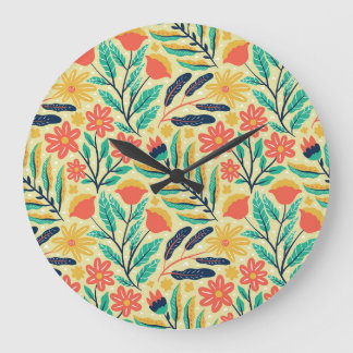 Nature Foliage: Floral Seamless Pattern. Large Clock