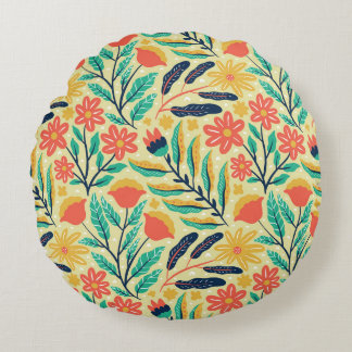 Nature Foliage: Floral Seamless Pattern. Round Cushion