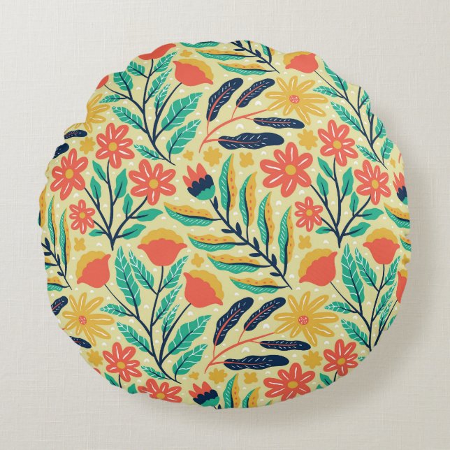 Nature Foliage: Floral Seamless Pattern. Round Cushion (Front)