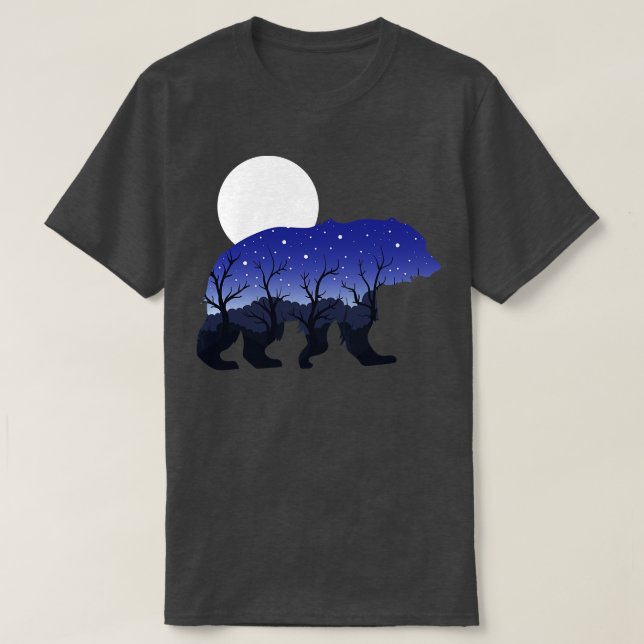 Nature Forest Animal Moon Night Brown Bear T-Shirt (Design Front)