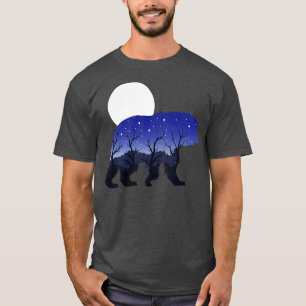 Nature Forest Animal Moon Night Brown Bear T-Shirt