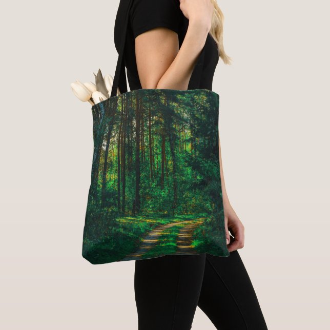 Nature Forest Birch Trees Landscape Road Tote Bag (Close Up)