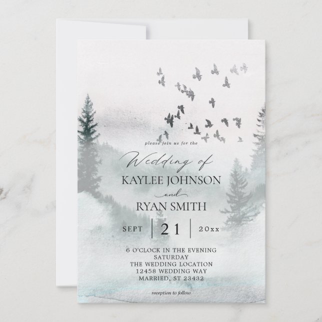 Nature Forest & Birds Wedding Invitation (Front)