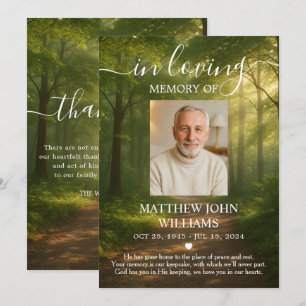 Nature Forest Male Photo Funeral Memorial Thank You Card