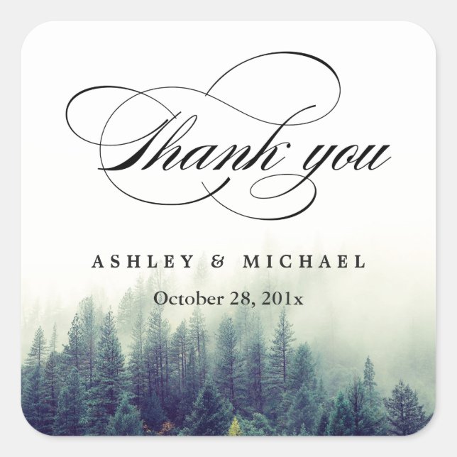 Nature Forest Pine Trees Thank You Script Square Sticker (Front)