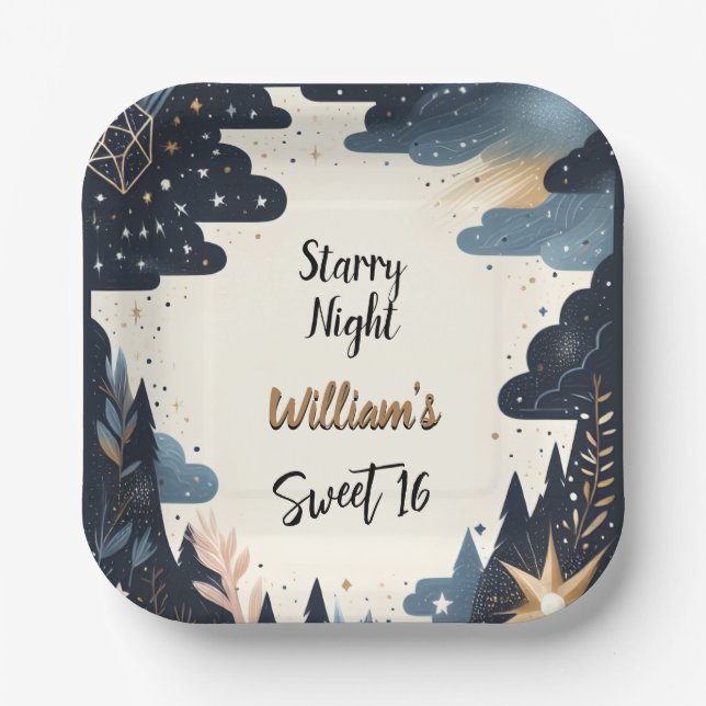 Nature Galaxy adult Cute Starry Night Sweet 16 Paper Plate (Front)
