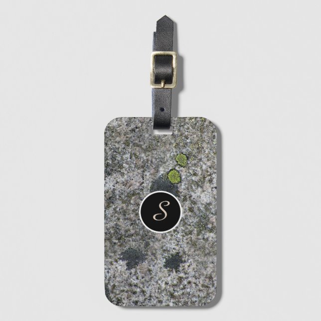 Nature Geology Mossy Rock texture Monogram Luggage Tag (Front Vertical)