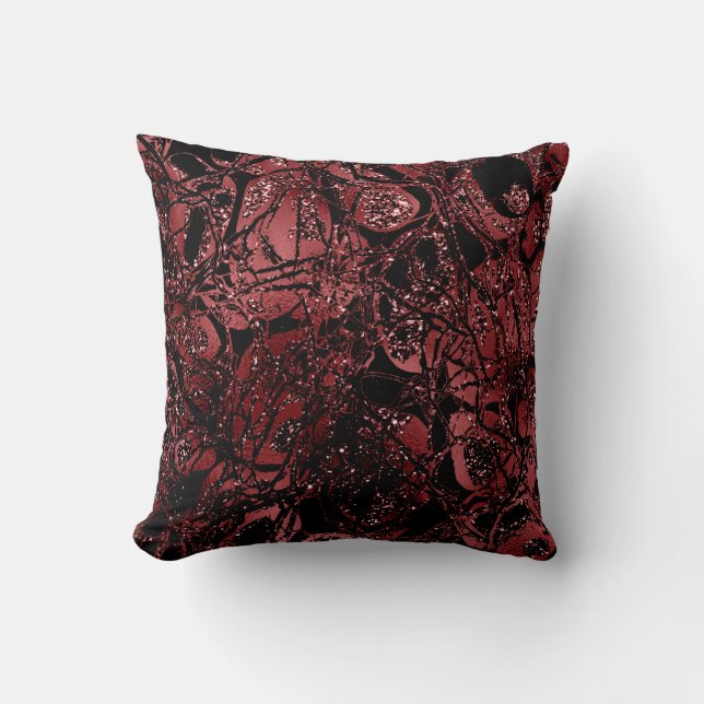 Nature Glitter Abstract Maroon Black Burgundy Cushion (Front)
