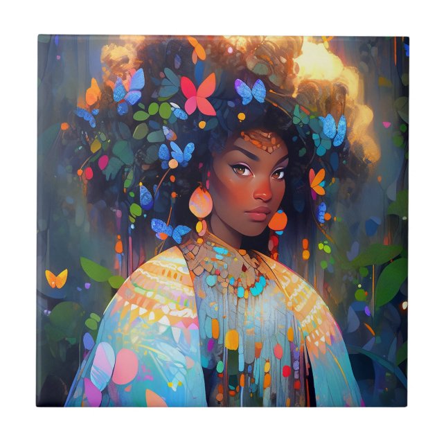 Nature Goddess African American Fantasy Art Tile (Front)