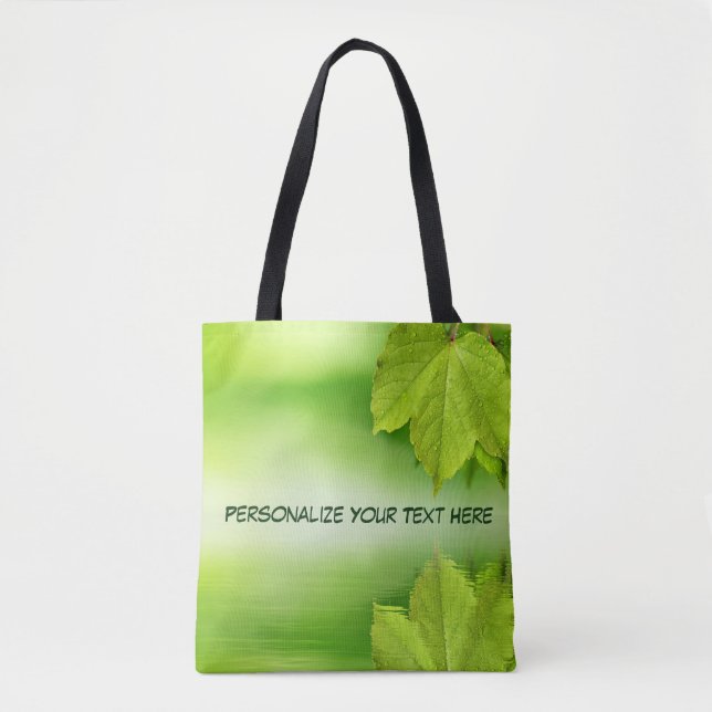 Nature Green Leaves Personalise Text Tote Bag (Front)