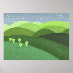 Nature Green Spring Landscape Hills Original Art Poster