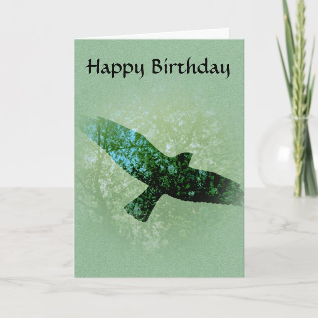 Nature Green Trees Bird Soaring Crow Birthday Card (Front)