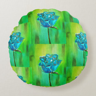 Nature Green Watercolor Flower Round Cushion
