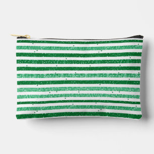Nature Green White Horizontal Glitter Stripes Accessory Pouch