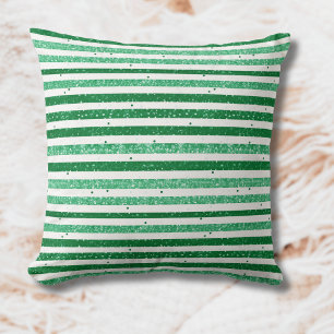 Nature Green White Horizontal Glitter Stripes Cushion