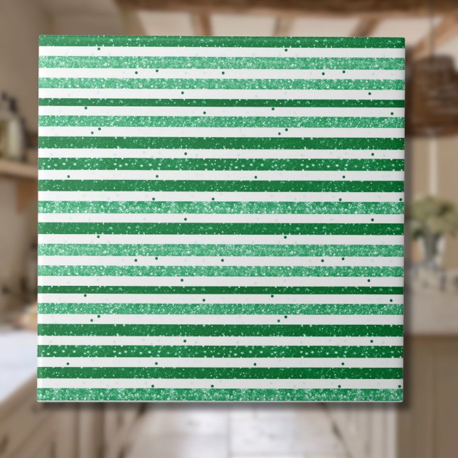 Nature Green White Horizontal Glitter Stripes Tile (Creator Uploaded)